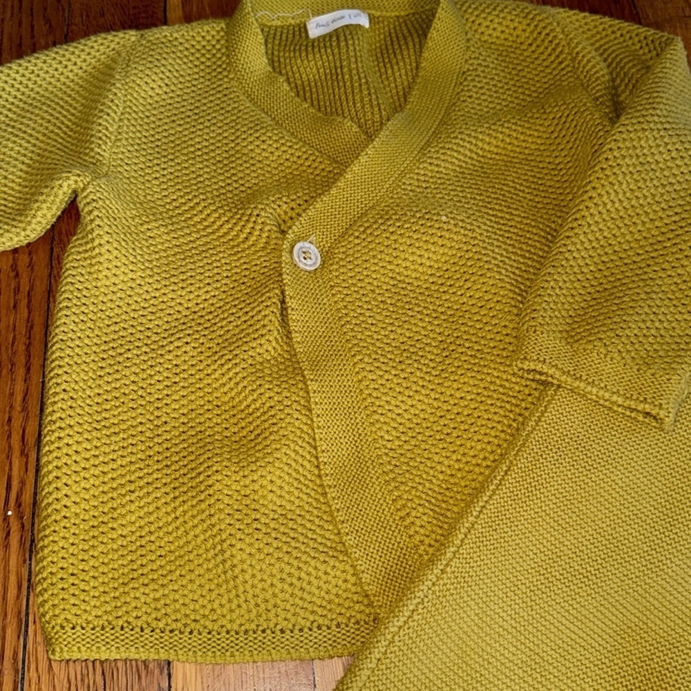 Fin & Vince cotton kimono knit mustard cardigan and overalls matching set 2/3T - Picture 2 of 11